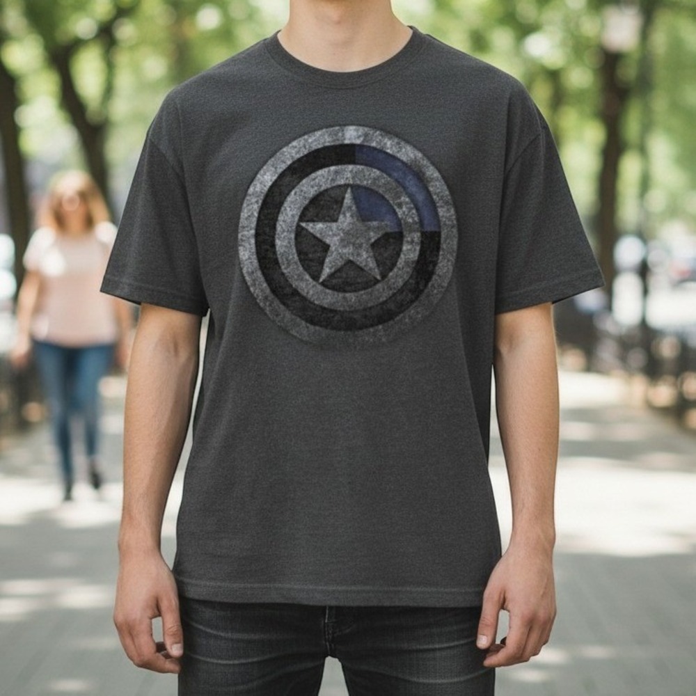Unisex Captain America Blue Shield Graphic Tee Heathered Gray S